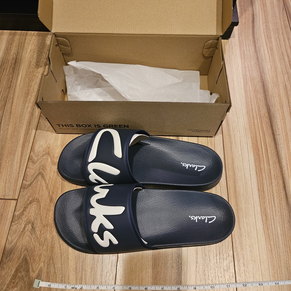 Clarks Navy Slide Sandals